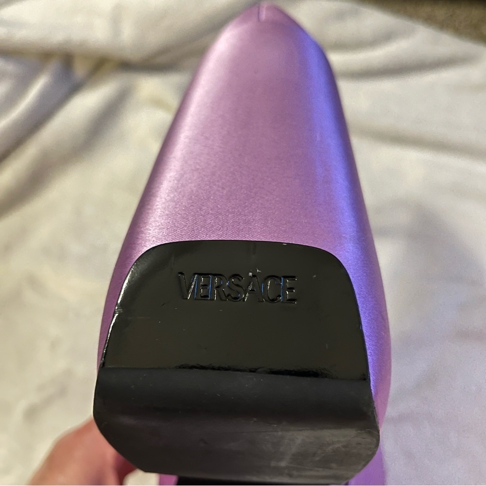 Versace Purple Satin Platform Sandals Safety Pin 10 Cocktail Y2K New 🟡 - Picture 14 of 16